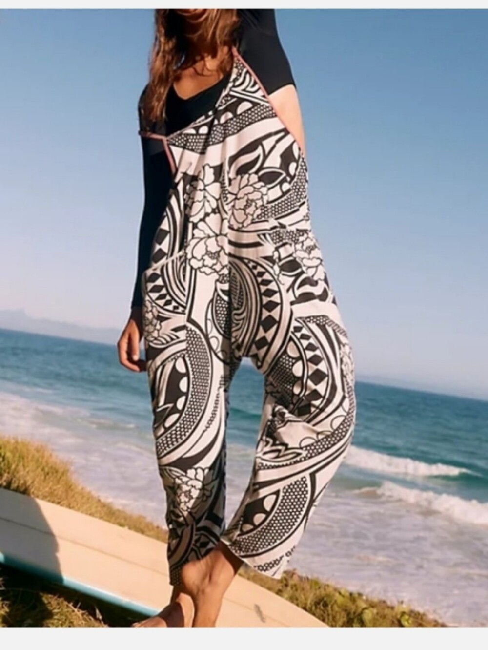 Free People Movement Hot Short Printed Onesie Jumpsuit Preppy Boho Baggy Beachy - Picture 2 of 13